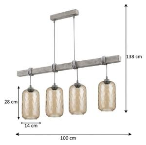 Brilagi - Lampada a sospensione con cavo WOOD GLASS 4xE27/60W/230V pino/grigio/marrone fumé