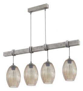 Brilagi - Lampadario sospeso su cavo WOOD GLASS 4xE27/60W/230V pino/grigio/marrone fumé
