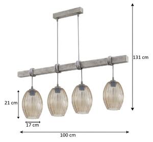Brilagi - Lampadario sospeso su cavo WOOD GLASS 4xE27/60W/230V pino/grigio/marrone fumé