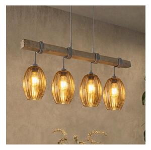 Brilagi - Lampadario sospeso su cavo WOOD GLASS 4xE27/60W/230V pino/grigio/marrone fumé