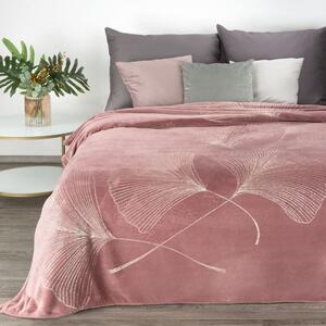 Coperta rosa di qualità adatta come copriletto con motivo dorato 150 x 200 cm