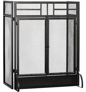 HOMCOM Parascintille Pieghevole a 3 Pannelli con Doppia Porta in Metallo, 120x11.5x79 cm, Nero | Aosom Italy