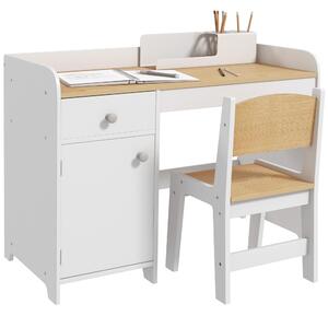 ZONEKIZ Scrivania per bambini con sedia, cassetto e vano, 80x39x59 cm, bianco | Aosom Italy