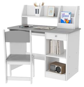 ZONEKIZ Scrivania per bambini con sedia ergonomica, cassetto e ripiani, 90x45x90 cm, grigio | Aosom Italy