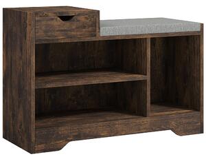 HOMCOM Panca portascarpe con 1 cassetto e 3 scomparti per 5 paia, 76,5x30x52 cm, marrone | Aosom Italy