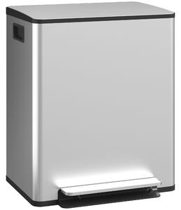 HOMCOM Pattumiera da cucina 2x25 L con 2 scomparti e chiusura soft-close, 47,7x37,5x56 cm, argento | Aosom Italy