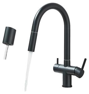 Miscelatore da cucina, con doccetta estraibile, due manopole, colore nero