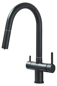 Miscelatore da cucina, con funzione spray estraibile, design a due manopole, colore nero