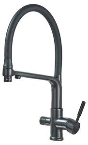 Rubinetto da cucina con filtro, design a doppio beccuccio, collo di cigno rotante a 360°, colore nero