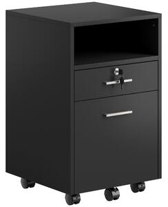 Vinsetto Cassettiera da ufficio con 2 cassetti, 1 bloccabile e 5 ruote, 40x40x65 cm, nero | Aosom Italy