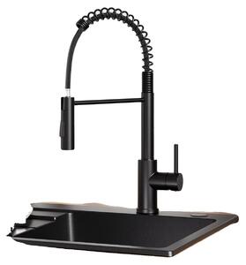 Rubinetto da cucina, con tubo flessibile estensibile, girevole a 360°, colore nero