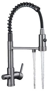 Miscelatore da cucina, con funzione spray estraibile, due manopole, colore grigio