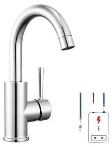 Rubinetto per lavabo, design per bassa pressione, bocchetta girevole a 360°, cromato, acciaio inossidabile, attacco G3/8
