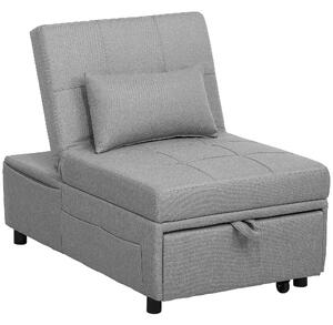 HOMCOM Poltrona letto pieghevole 3-in-1 con schienale regolabile, cuscino, tasca e ruote, grigio chiaro | Aosom Italy
