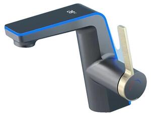 Miscelatore per lavabo, display a LED, miscelatore monocomando per acqua calda e fredda, colore grigio