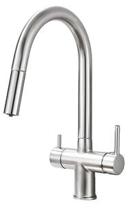 Miscelatore da cucina, con funzione spray estraibile, design a due manopole, finitura in nichel spazzolato