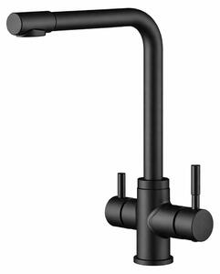 Rubinetto da cucina Aquanello Limpia Massiver, acciaio inossidabile nero, con sistema di acqua filtrata, modello BL-1600-LP