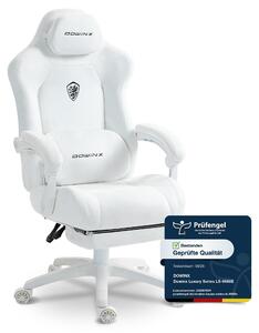 Sedia da gaming ergonomica con supporto lombare, rivestita in velluto, imbottitura spessa, poggiapiedi, braccioli regolabili e inclinazione fino a 160°. Colore: bianco