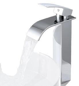 Miscelatore per lavabo, design a cascata, struttura in acciaio inossidabile, finitura cromata, materiali: acciaio inossidabile, attacco G3/8