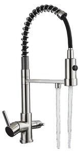 Rubinetto da cucina, Funzione spray estraibile, Doppia maniglia, Nickel spazzolato