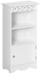 Homcom Armadietto da Terra per Bagno in Legno con Decoro Intaglio Floreale Bianco 40 x 23 x 80cm