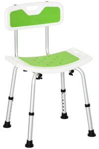 HOMCOM Sedia per Doccia in Alluminio ed EVA con Altezza Regolabile su 6 Livelli e Schienale Ricurvo, 51.5x49.5x68.5-81 cm, Verde e Bianco|Aosom