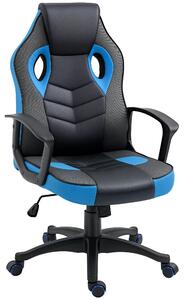 Vinsetto Sedia Gaming Ergonomica, Poltrona da Ufficio Girevole con Rotelle in Pelle PU Nera e Blu, Altezza Regolabile