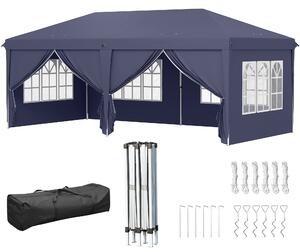 Outsunny Gazebo Pieghevole con 6 Pannelli Laterali da Giardino e Esterno, 585x295 cm, Blu | Aosom Italy