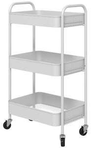HOMCOM Carrello da Cucina a 3 Livelli con Maniglie e 4 Rotelle, in Acciaio, 45x30.6x79 cm, Bianco|Aosom