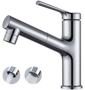 Miscelatore per lavabo, con funzione estraibile, design moderno, cromato, acciaio inossidabile, attacco G3/8