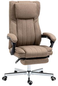 Vinsetto Poltrona da Ufficio Massaggiante con Poggiapiedi e Telecomando, Sedia in Tessuto Effetto Lino, 65x61x105-113 cm, Marrone | Aosom Italy