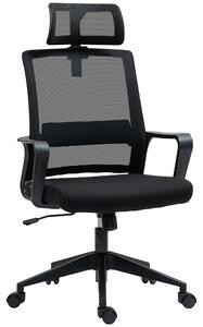 HOMCOM Sedia da Ufficio Ergonomica con Poggiatesta e Altezza Regolabili, Funzione Dondolo e Ruote, Nero