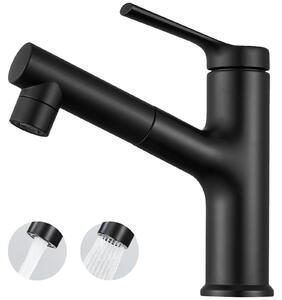 Miscelatore per lavabo, design estraibile, realizzato in lega di zinco resistente, colore nero, con raccordi in acciaio inossidabile, attacco G3/8