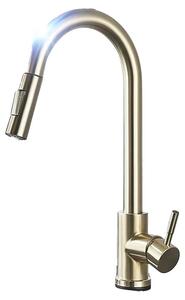 Miscelatore da cucina, controllo touch, soffione estraibile, finitura oro spazzolato