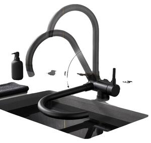 Rubinetto da cucina, design pieghevole, beccuccio girevole a 360°, colore nero