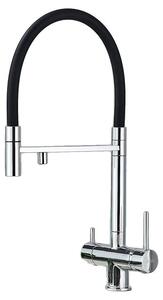 Miscelatore da cucina, doppia maniglia, bocca estraibile, cromo