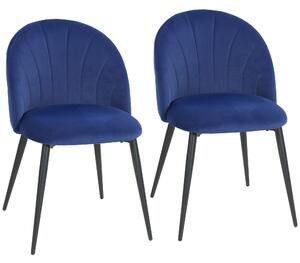 HOMCOM Set di 2 Sedie Sala da Pranzo in Velluto, con Schienale Curvo a Conchiglia, Gambe in Acciaio, Stile Nordico, Blu | Aosom Italy