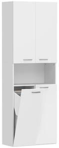 HOMCOM Mobile da Bagno a 2 Ante con Cesto Portabiancheria a Ribalta e Ripiano Aperto, 60x30x174 cm, in Legno, Bianco | Aosom Italy