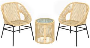 Outsunny Set da Bistrò da 3 Pezzi in Rattan e Acciaio con 2 Sedie, Tavolo Rotondo con Piano in Vetro Temperato, Beige | Aosom Italy