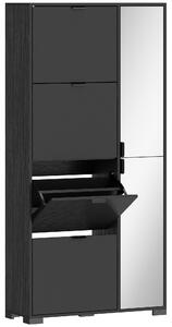 HOMCOM Scarpiera con Specchio, 4 Cassetti Ribalta, Scarpiera Ingresso, Nero | Aosom Italy