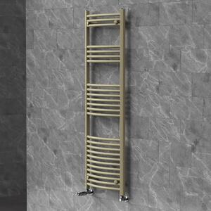Asciugamani radiante LuxeBath 500x1500 mm, radiatore per bagno con valvola termostatica, asciugamano Sahara curvo con attacco laterale, portasciugamani, color beige