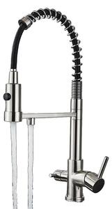 Rubinetto da cucina filtrato, con due manopole, beccuccio flessibile, finitura in nichel spazzolato