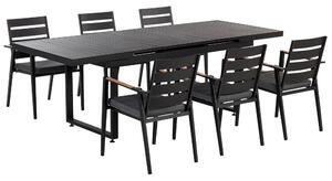Set mobili da giardino tavolo allungabile nero 180 x 90 cm con cuscini di seduta in alluminio 6 sedie Beliani