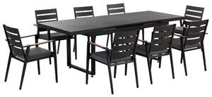 Set mobili da giardino tavolo allungabile nero 180 x 90 cm con cuscini seduta in alluminio 8 sedie Beliani