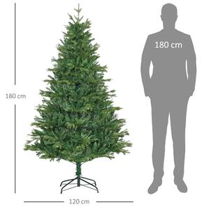 HOMCOM Alberello di Natale Decorato e Ignifugo per Interni con 1443 Rami e Base in Metallo, Φ120x180 cm, Verde