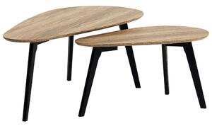 Set di 2 tavolini a nido in legno chiaro con piano ovale e gambe nere set di tavolini da caffè minimalista scandinavo Beliani