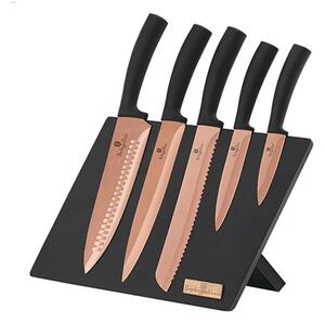 BerlingerHaus - Set coltelli in acciaio inox 6 pz nero/oro rosa con supporto magnetico
