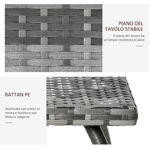 Outsunny Tavolino in Rattan Sintetico da Esterno, Giardino, Terrazzo Impermeabile Grigio 45x45x44cm