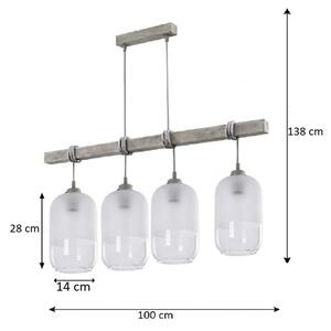 Brilagi - Lampadario a sospensione con cavo WOOD GLASS 4xE27/60W/230V pino/grigio/bianco