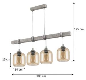 Brilagi - Lampadario a sospensione su cavo WOOD GLASS 4xE27/60W/230V pino/grigio/marrone fumé